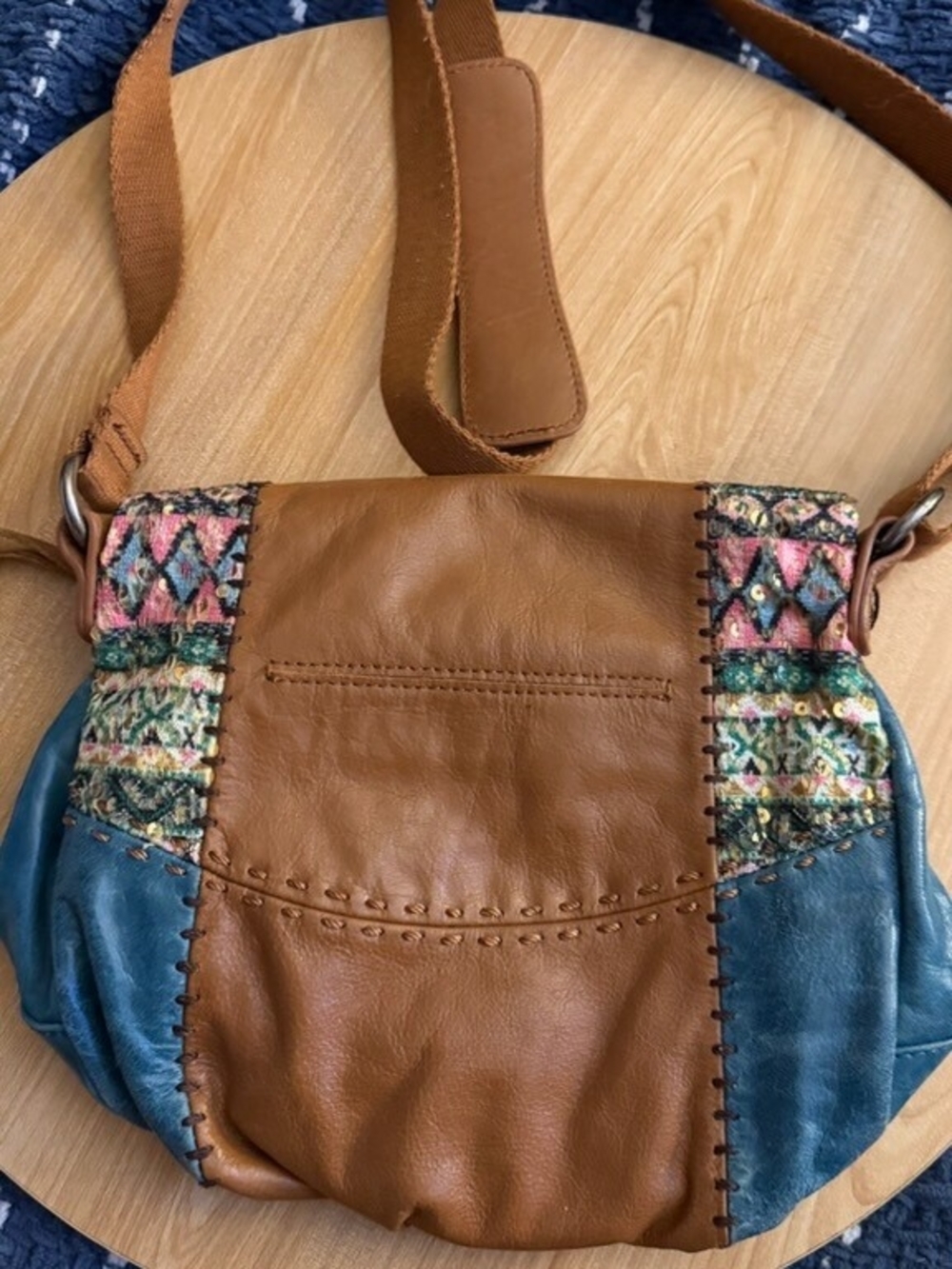 The Sak Brown & Teal Patchwork Leather Crossbody Bag
